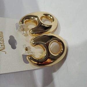 Natasha Couture gold tone Pop‎ Tab Huggie Earrings brand new